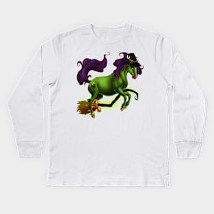 Halloween Witch Pony Kids Long Sleeve T-Shirt